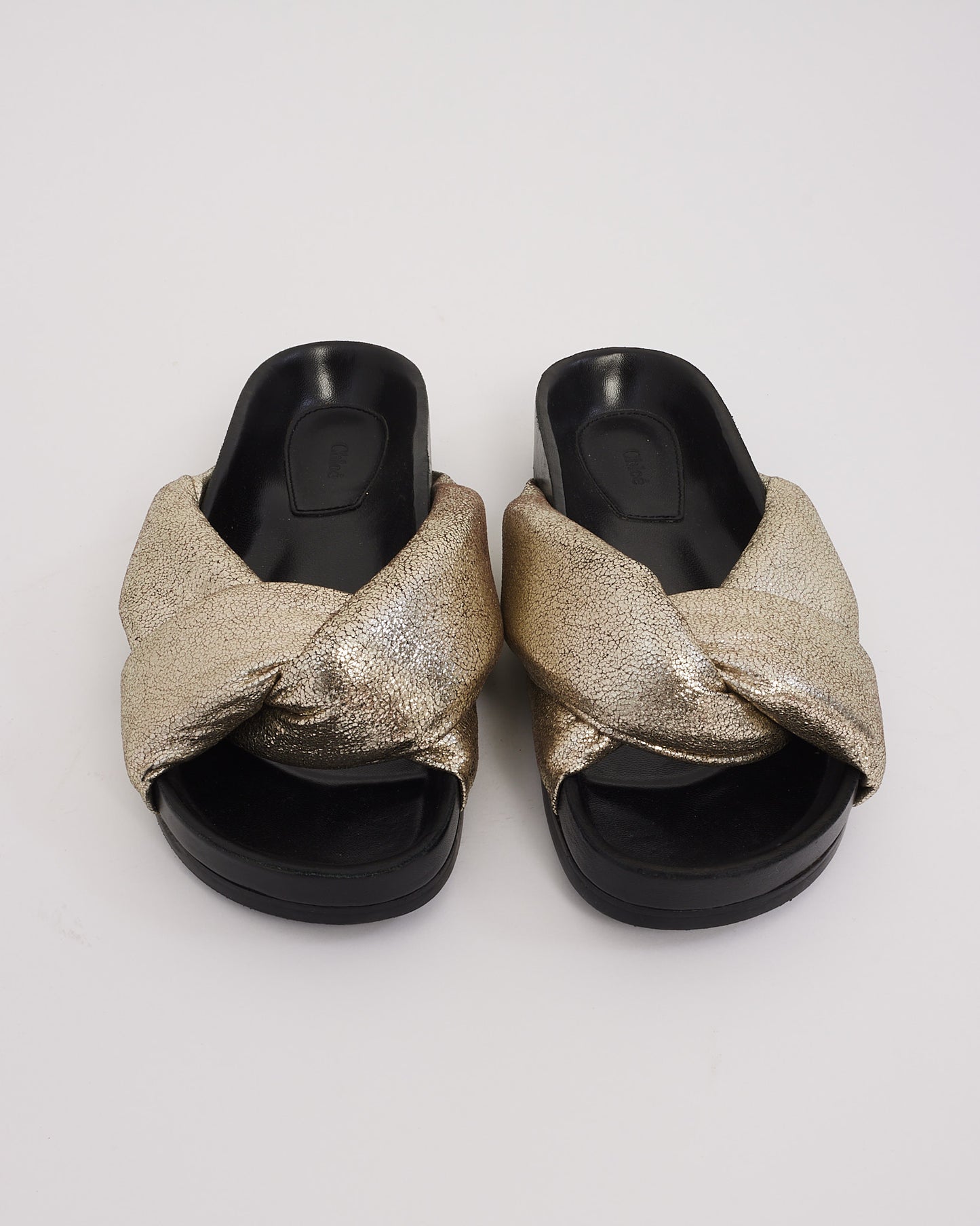 Chloé Metallic Gold Leather Slides - 37