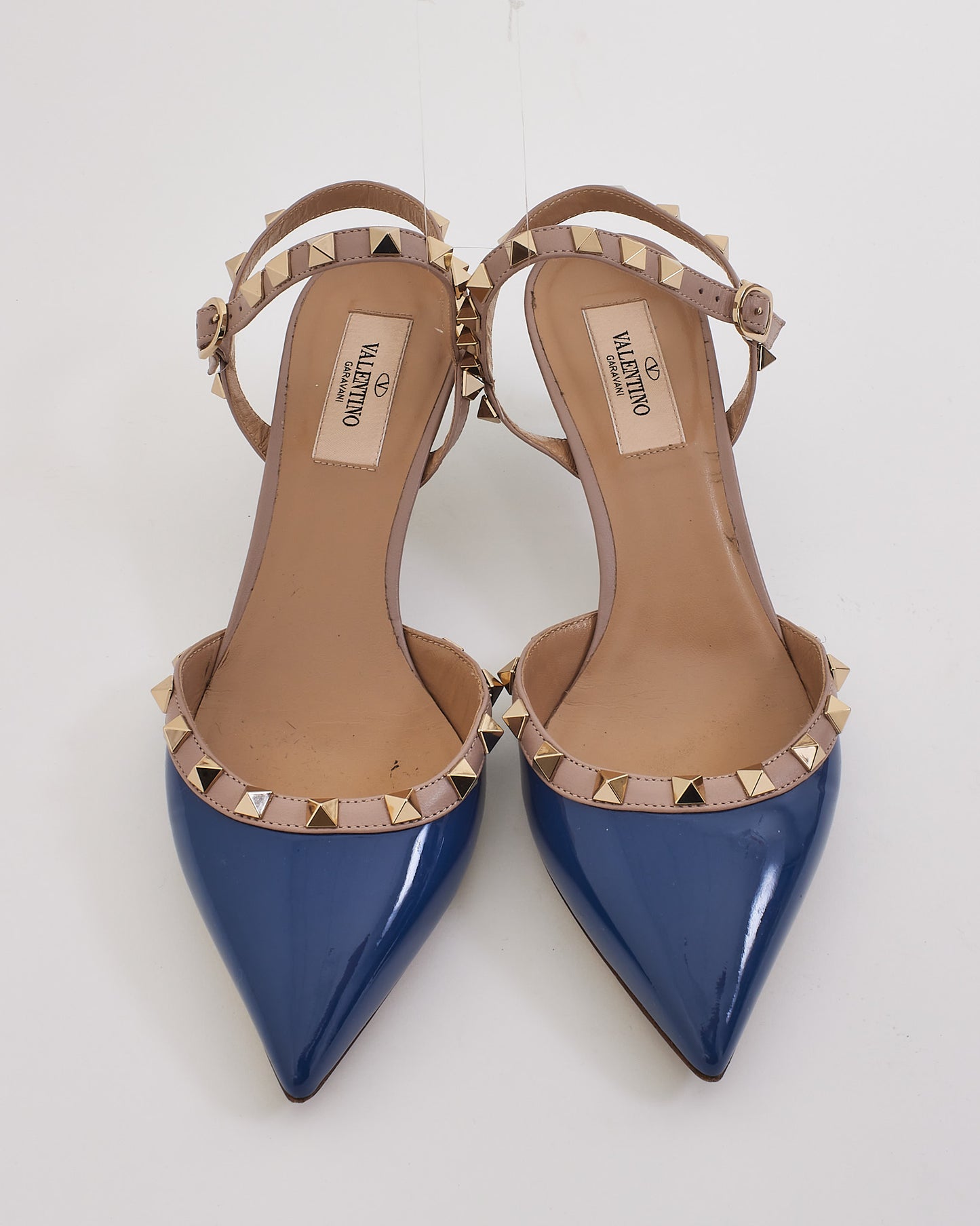 Valentino Blue Patent Leather Rockstud Ankle Strap 50 mm Pumps - 37.5