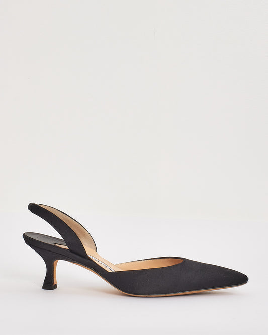 Manolo Blahnik Escarpins à bride arrière Carolyne en satin noir - 37,5