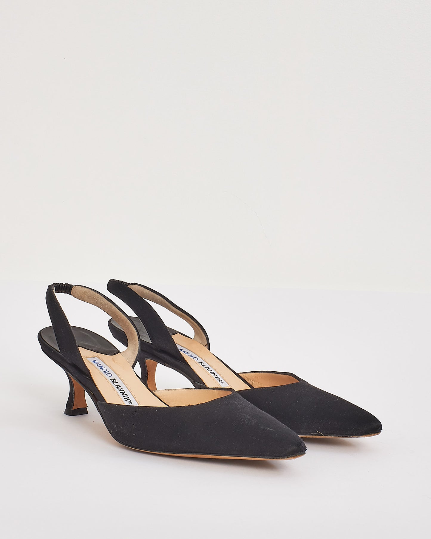 Manolo Blahnik Black Satin Carolyne Low-heel Slingback Pumps - 37.5