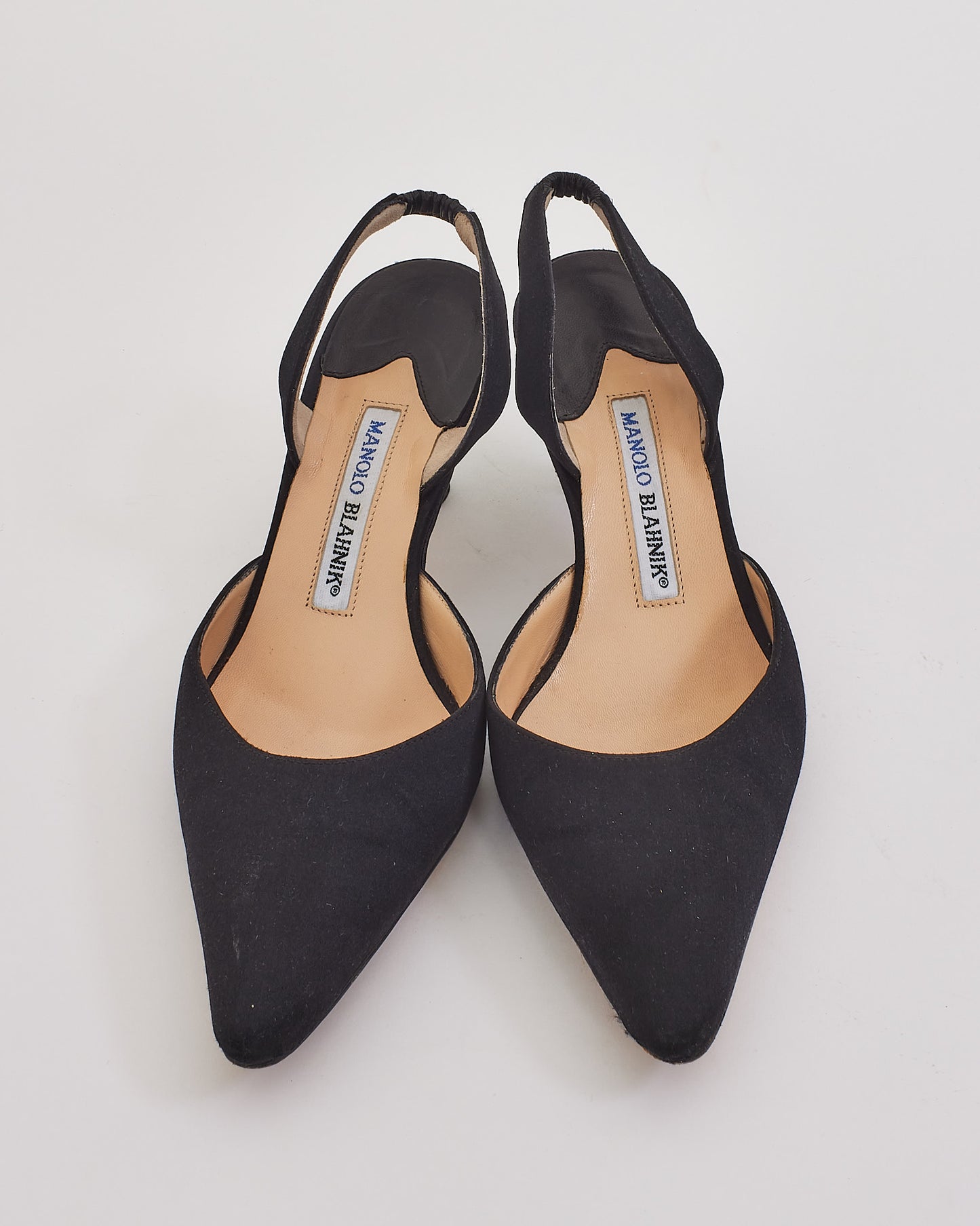 Manolo Blahnik Black Satin Carolyne Low-heel Slingback Pumps - 37.5