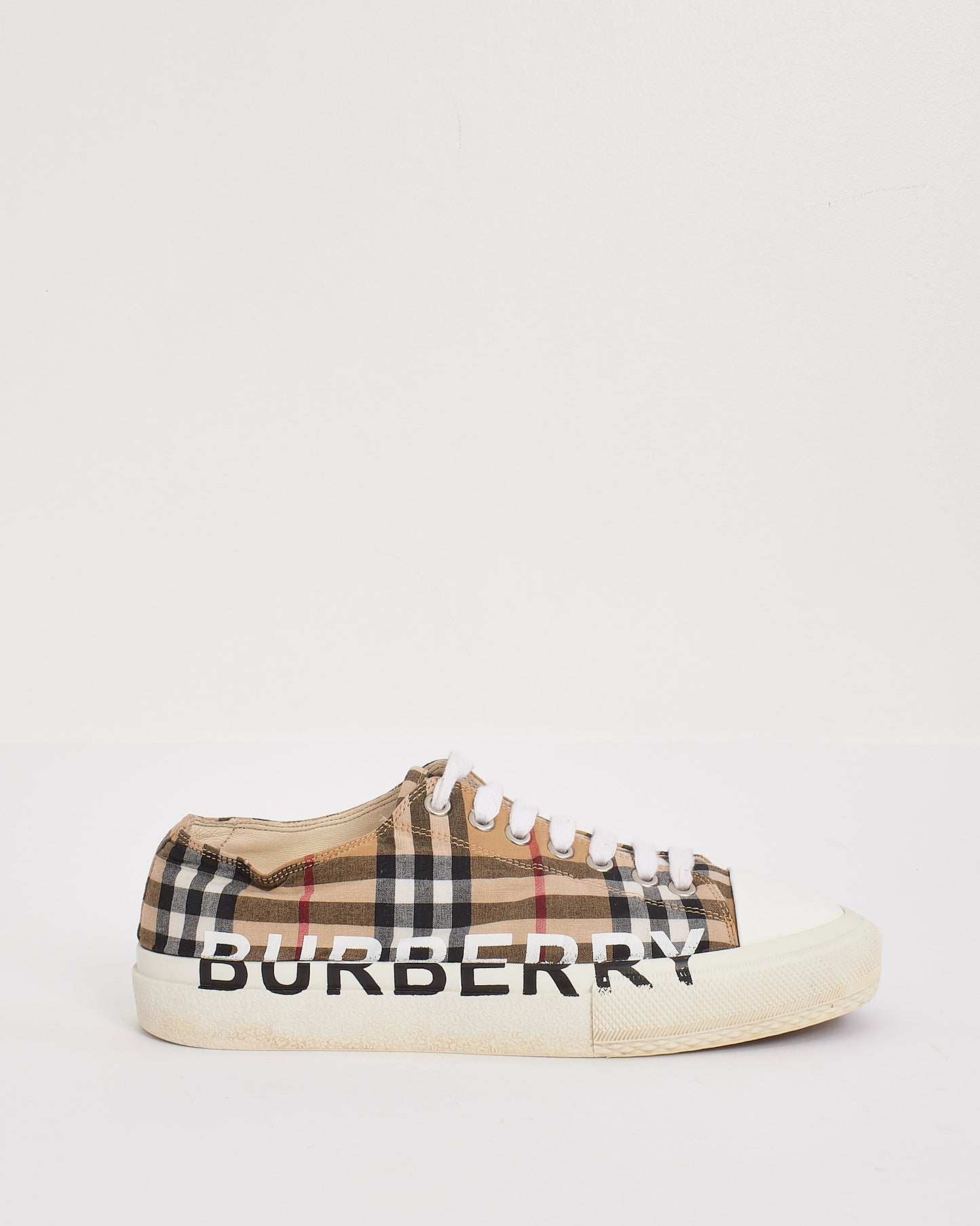 Burberry Beige Canvas Logo Check Print Sneakers - 7