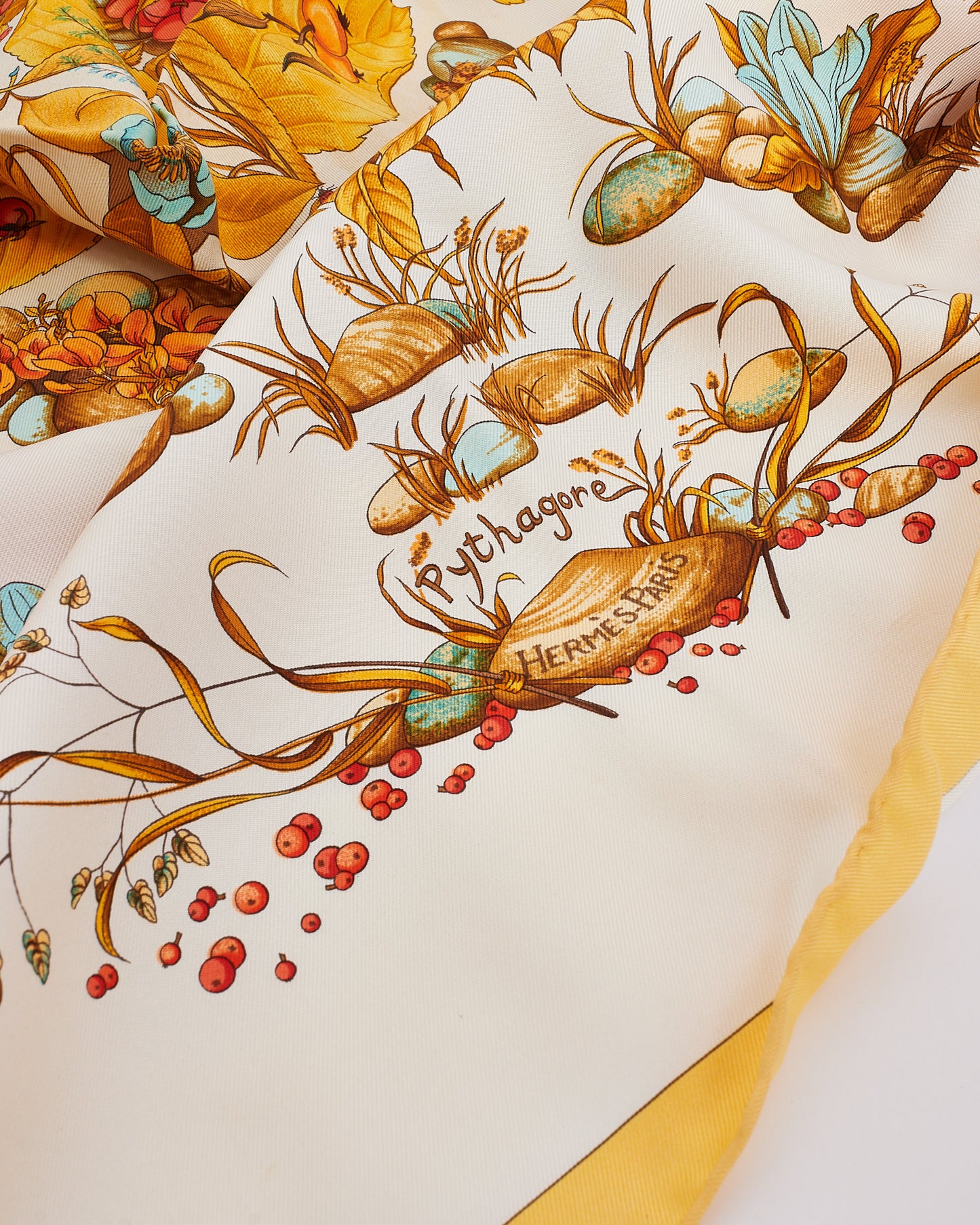 Hermès Beige/Yellow 
Pythagore
 Silk Scarf 90