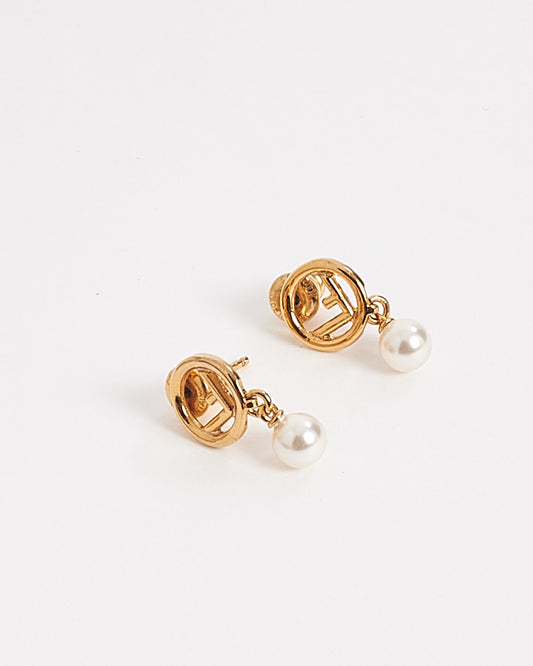 Fendi Gold Pearl 
F is Fendi
 Drop Earrings