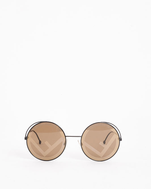 Fendi Black Metal Round Hologram Logo Lens FF0343 Sunglasses