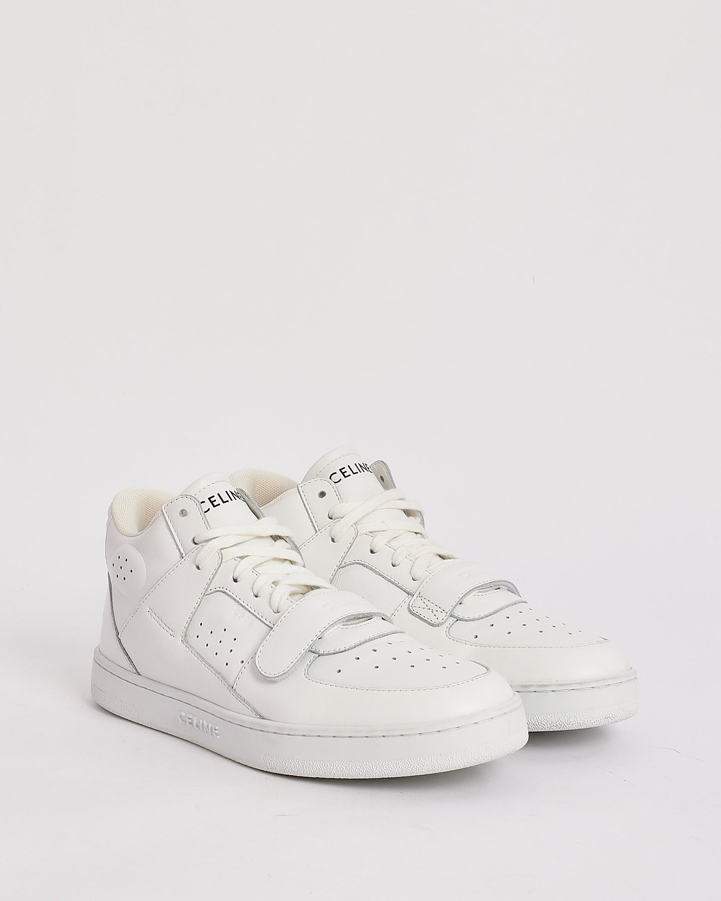 Celine White Leather CT-02 High Top Sneakers - 40