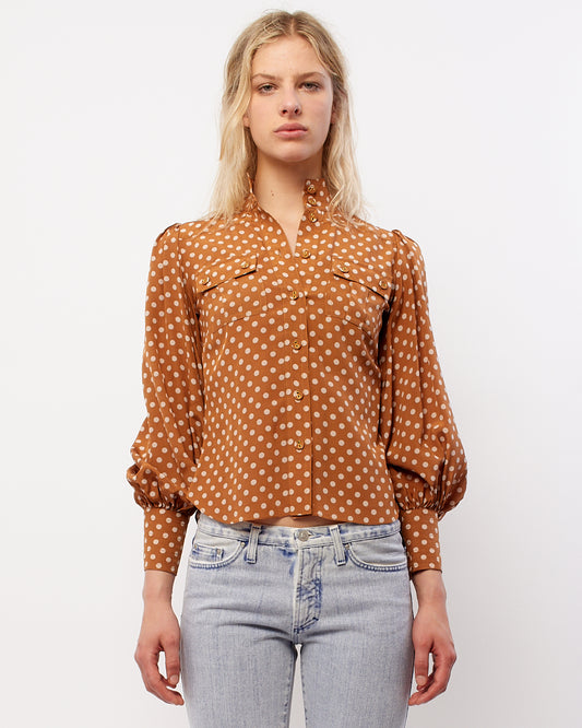 Zimmermann Brown Polka Dot Button Up Blouse - 0P