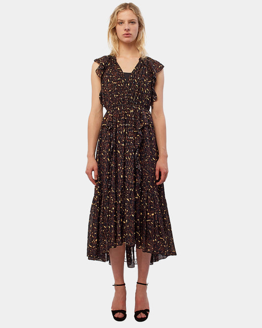 Ulla Johnson Black/Red/Beige Print Long Sheer Dress - 2