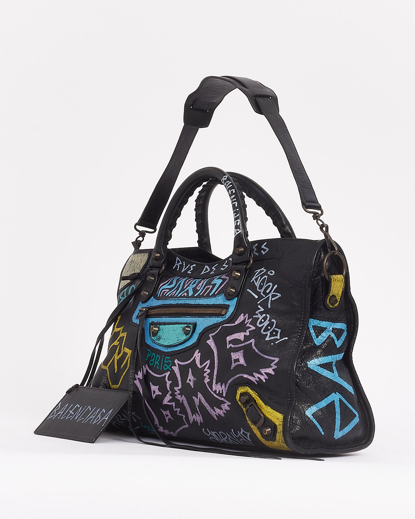 Balenciaga Black/Multi Leather Classic City Graffiti Bag