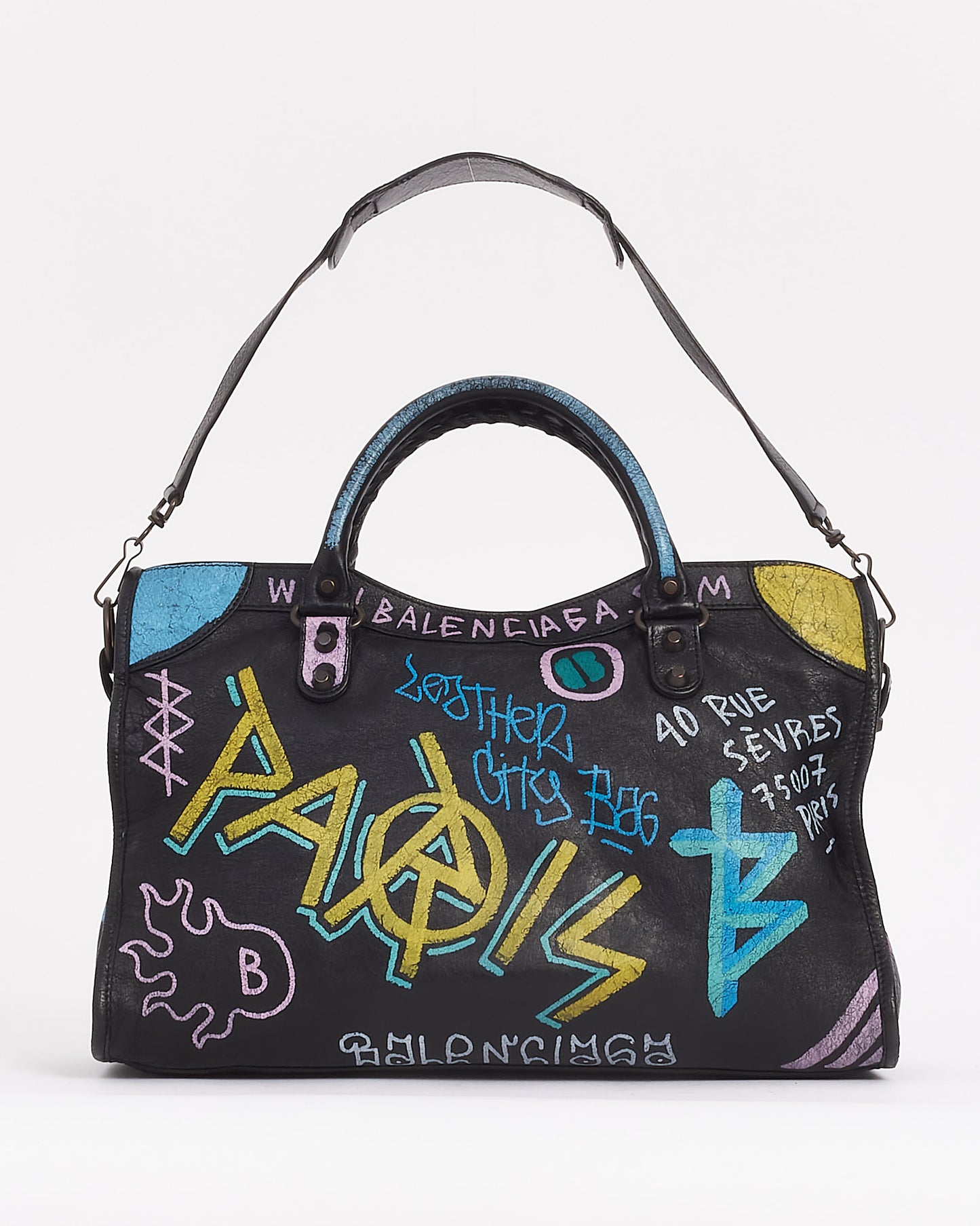 Balenciaga Black/Multi Leather Classic City Graffiti Bag