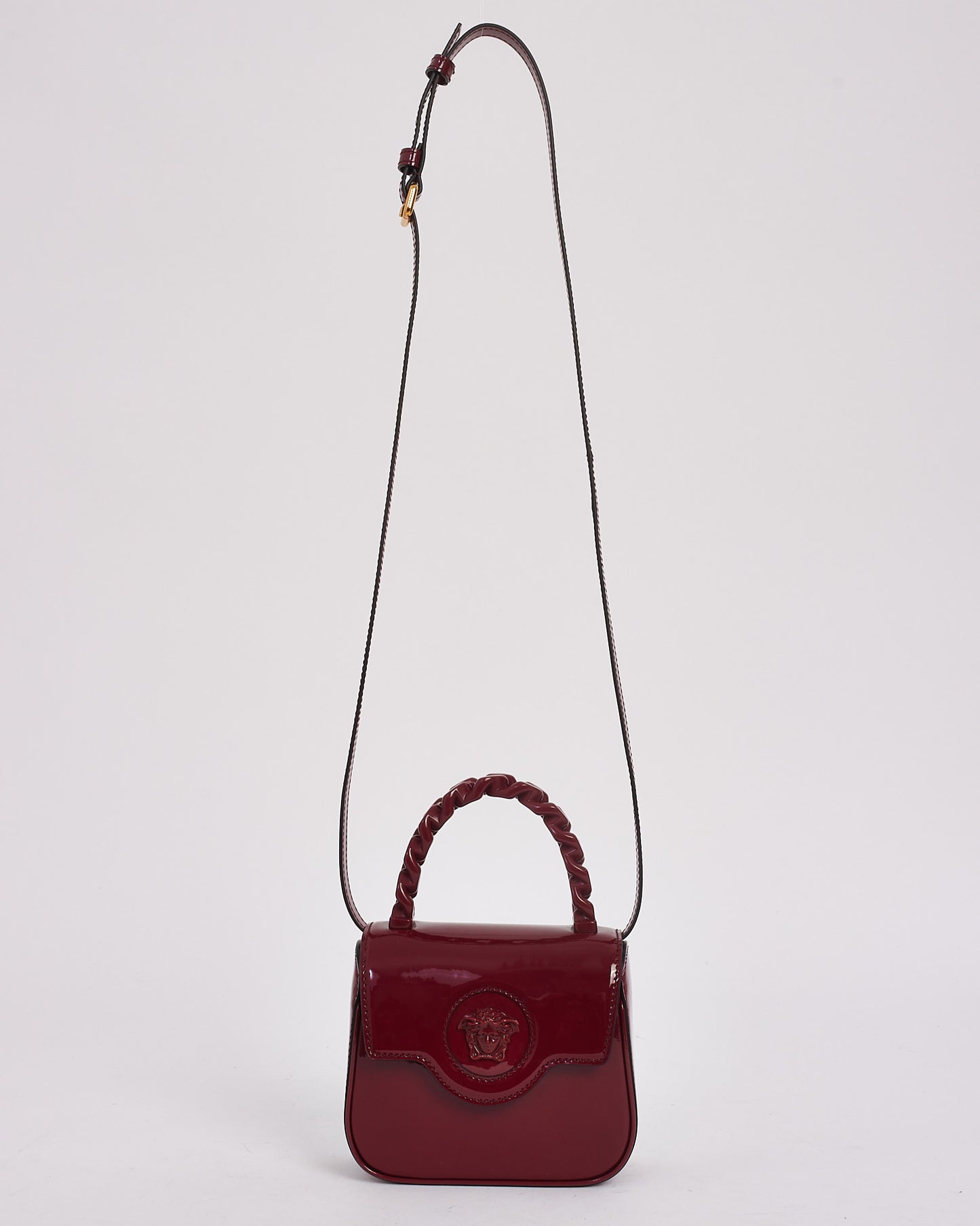 Versace Burgundy Patent Leather Mini 
La Medusa 
 Bag