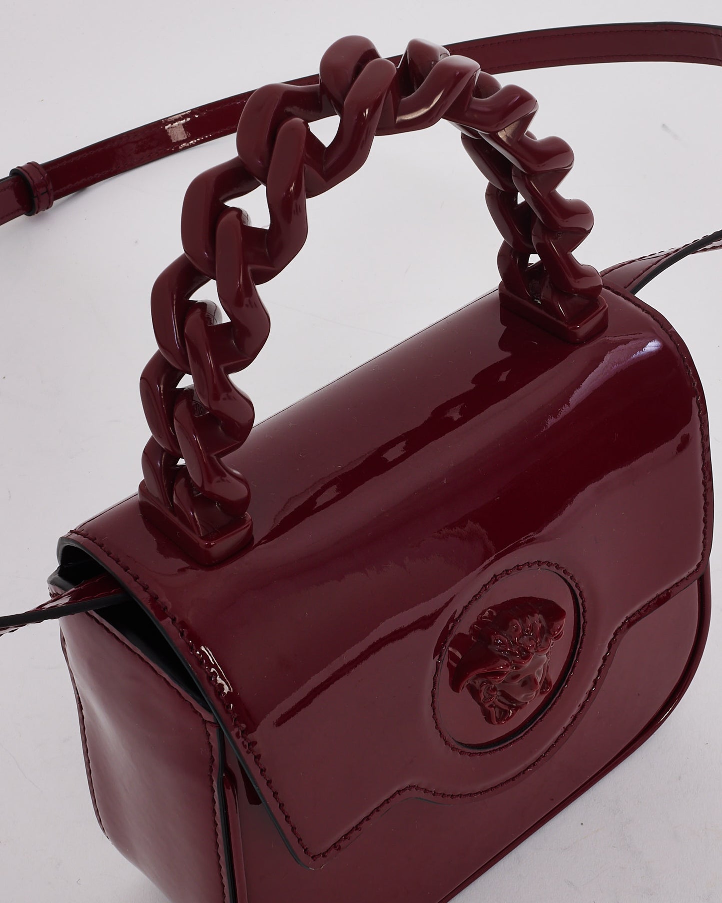 Versace Burgundy Patent Leather Mini 
La Medusa 
 Bag