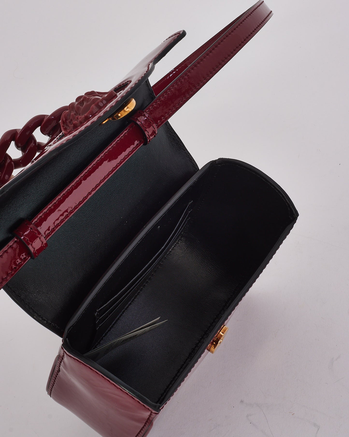 Versace Burgundy Patent Leather Mini 
La Medusa 
 Bag