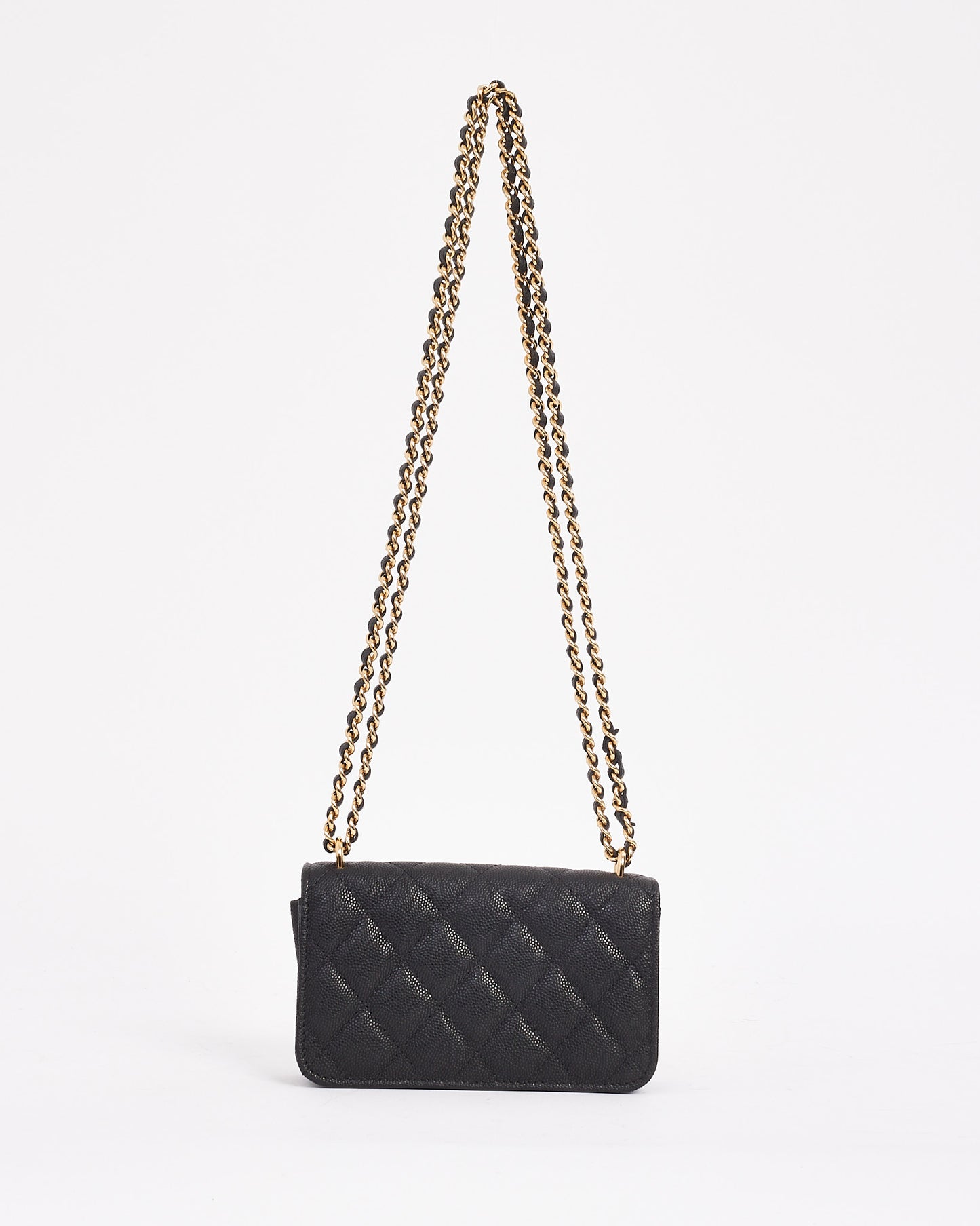 Chanel Black Caviar Leather Pocket Twin Clutch with Chain GHW