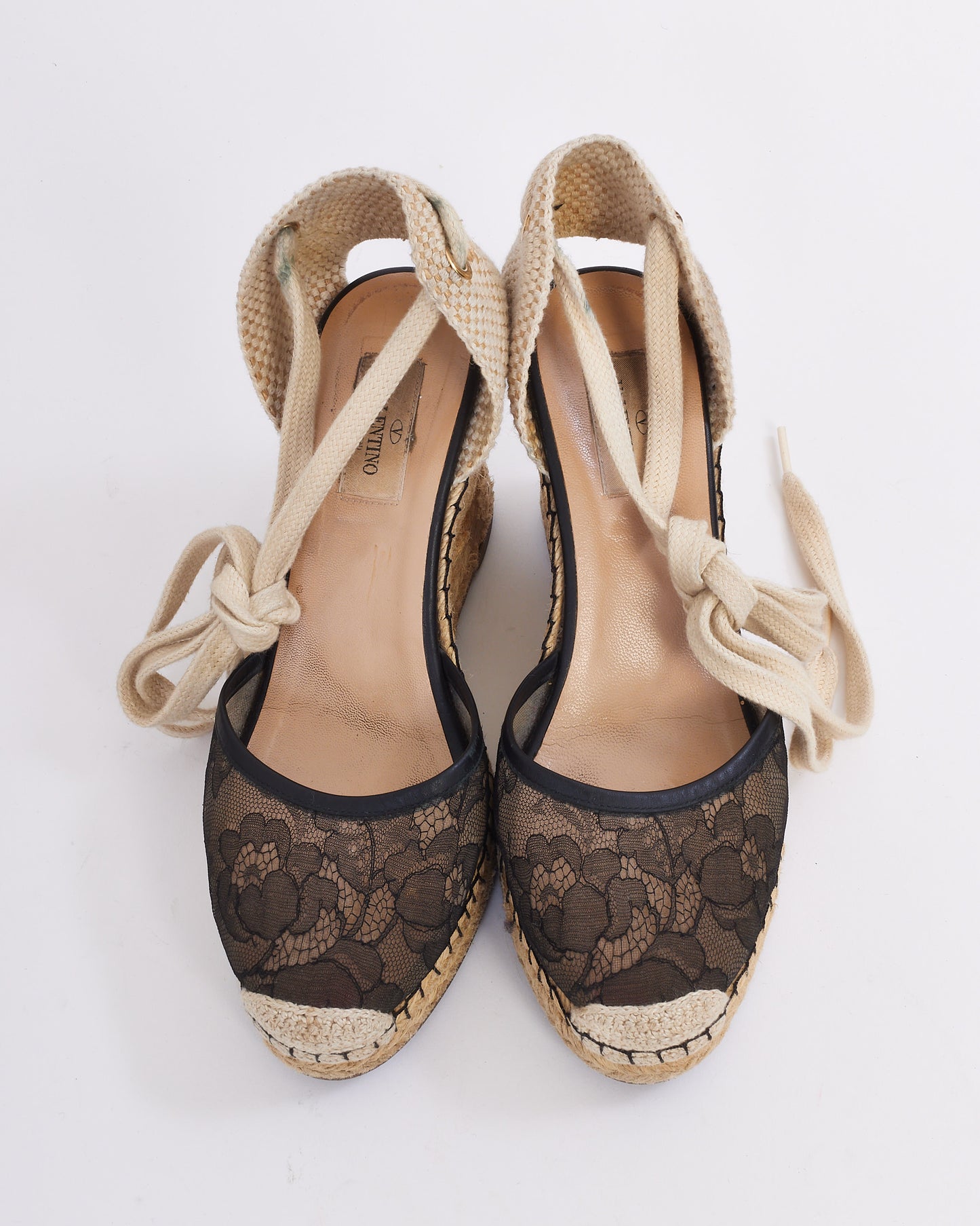 Valentino Black Lace Pattern Slingback Sandal Wedges - 39