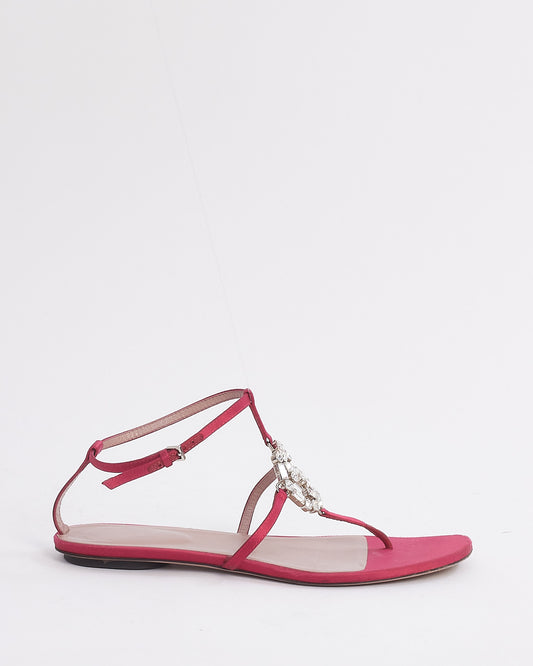 Gucci Fuchsia Satin GG Crystal Sandals - 37.5