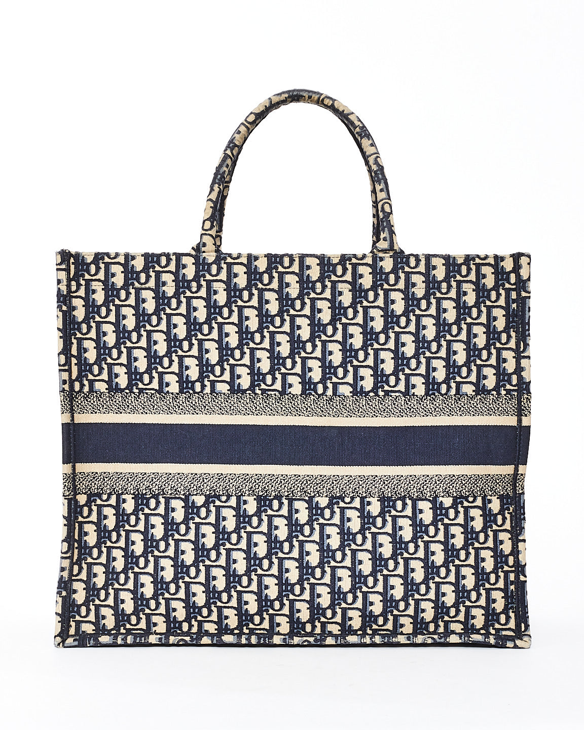 Dior Navy Blue Oblique Canvas Embroidery Large Book Tote Bag