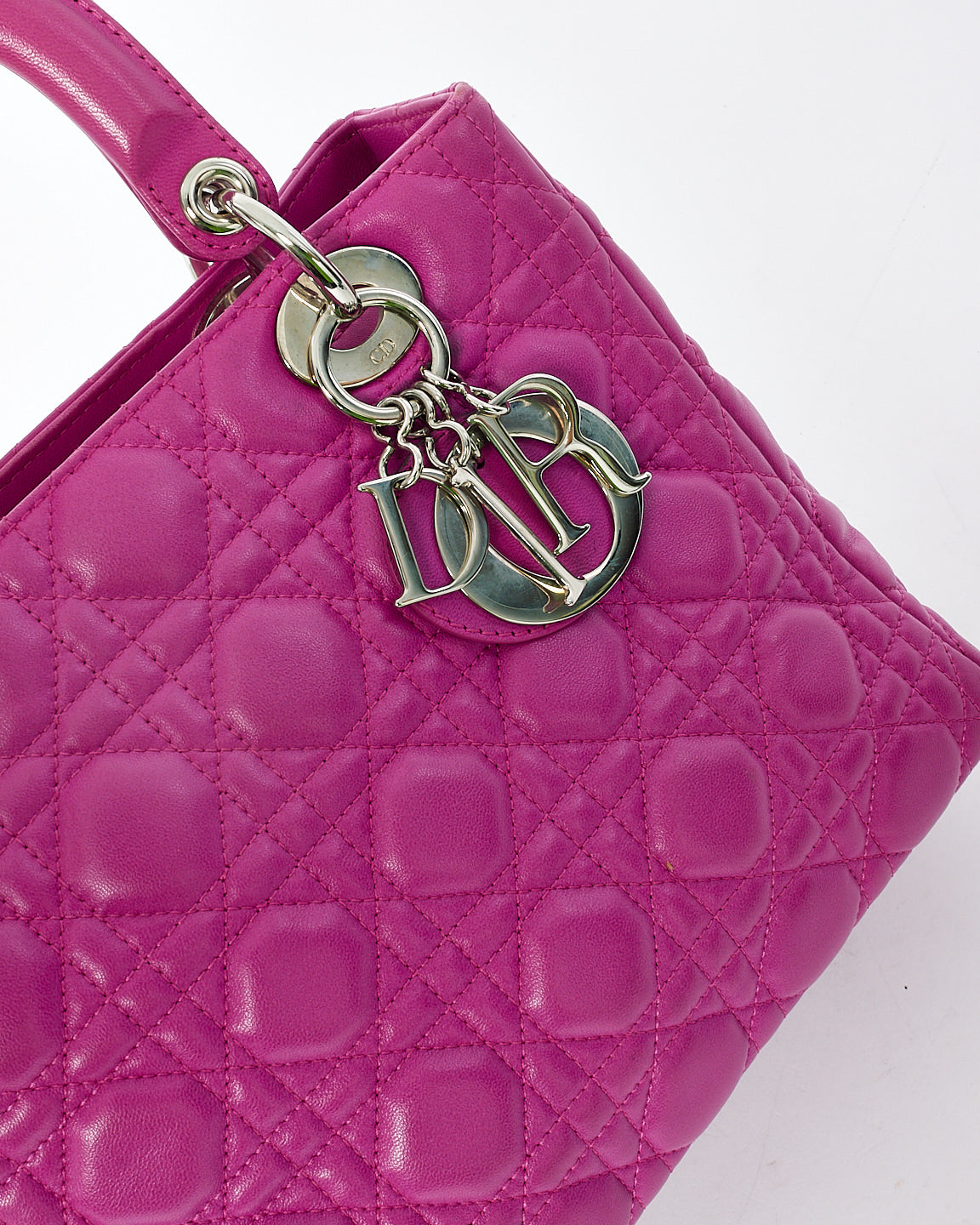 Dior Fushia Cannage Leather Medium Lady Dior