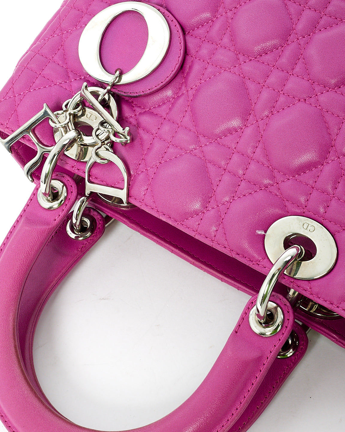 Dior Fushia Cannage Leather Medium Lady Dior