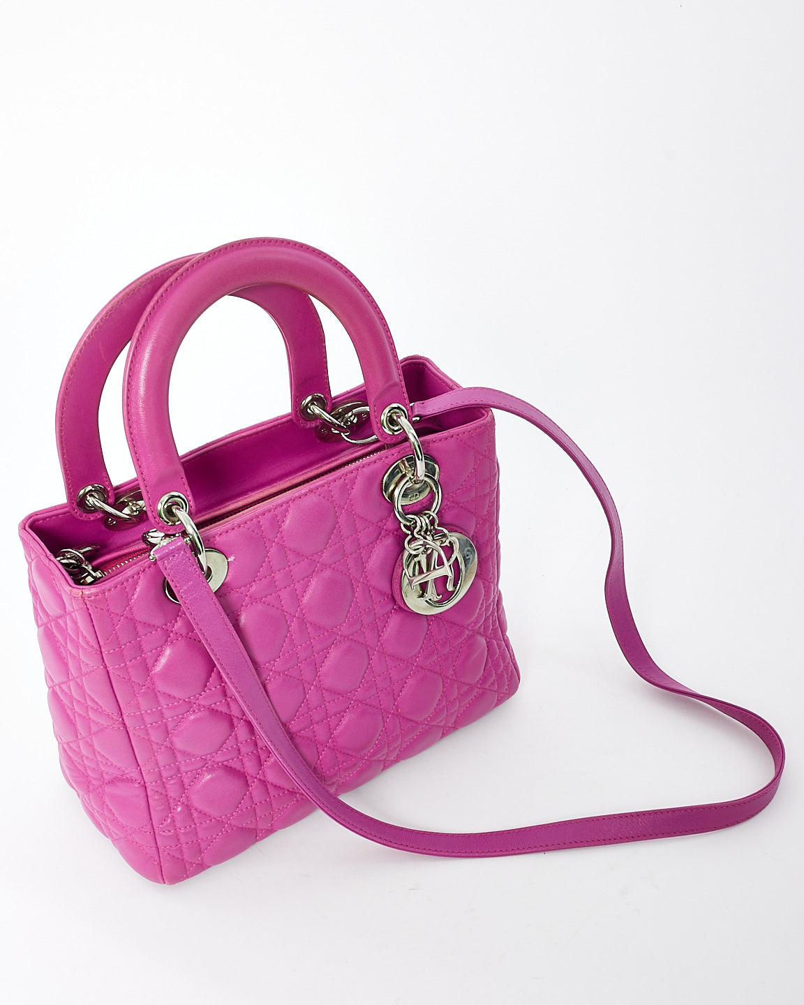 Dior Fushia Cannage Leather Medium Lady Dior