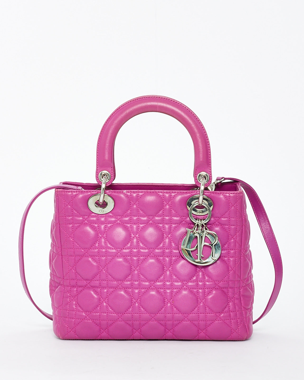 Dior Fushia Cannage Leather Medium Lady Dior