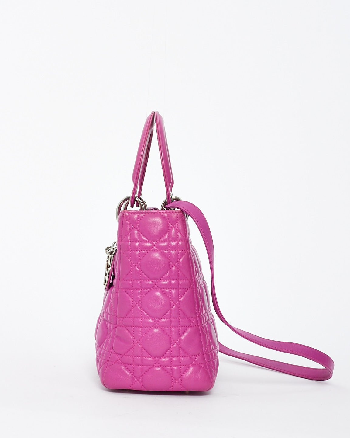 Dior Fushia Cannage Leather Medium Lady Dior