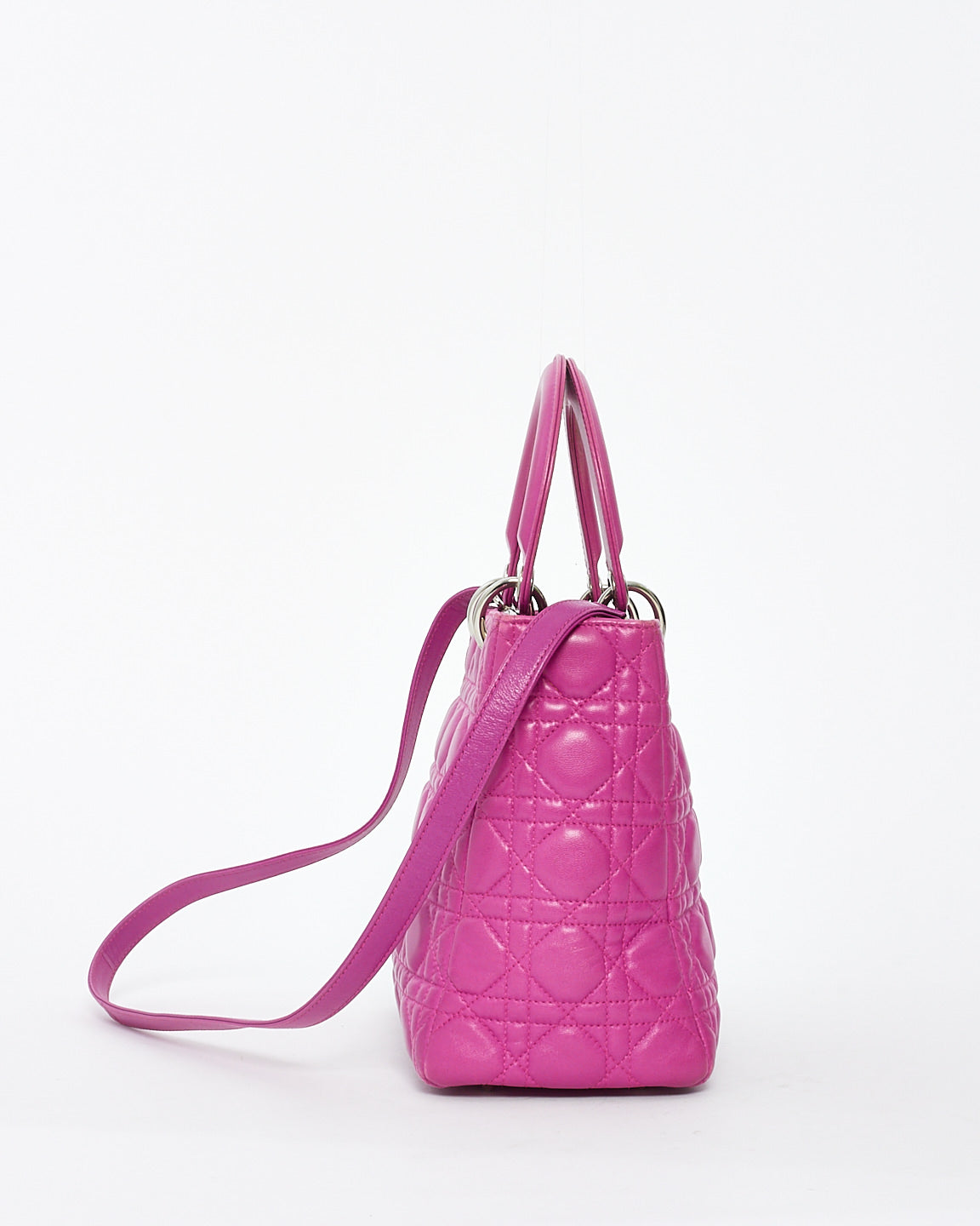 Dior Fushia Cannage Leather Medium Lady Dior