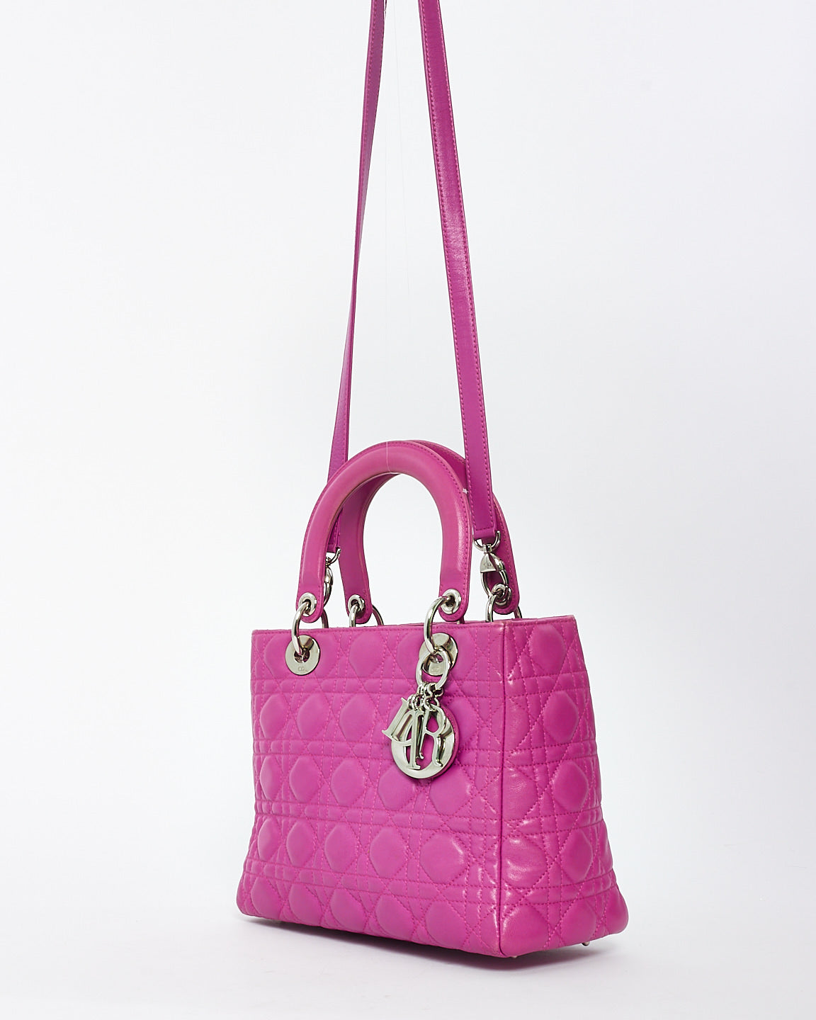 Dior Fushia Cannage Leather Medium Lady Dior