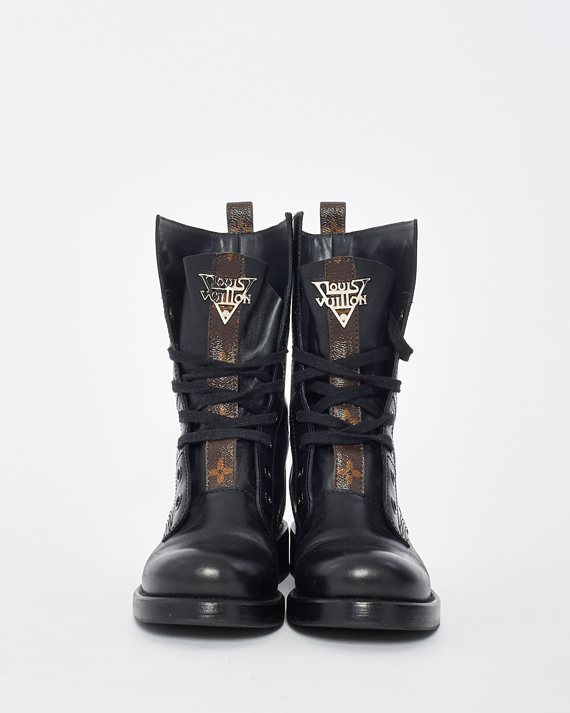 Louis Vuitton Black Leather 
Monogram Metropolis Ranger Combat Boots - 37.5