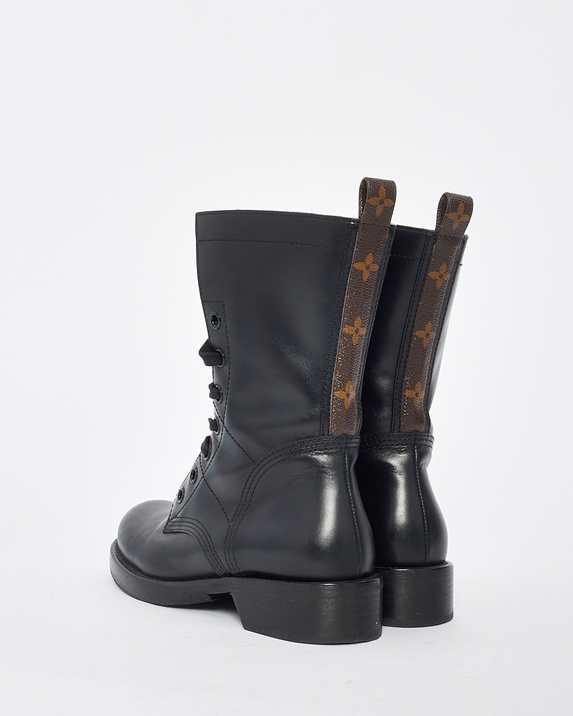 Louis Vuitton Black Leather 
Monogram Metropolis Ranger Combat Boots - 37.5