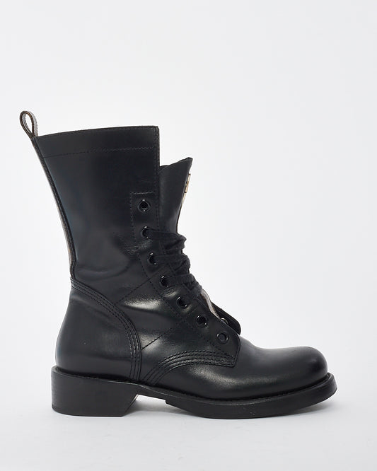 Louis Vuitton Black Leather 
Monogram Metropolis Ranger Combat Boots - 37.5