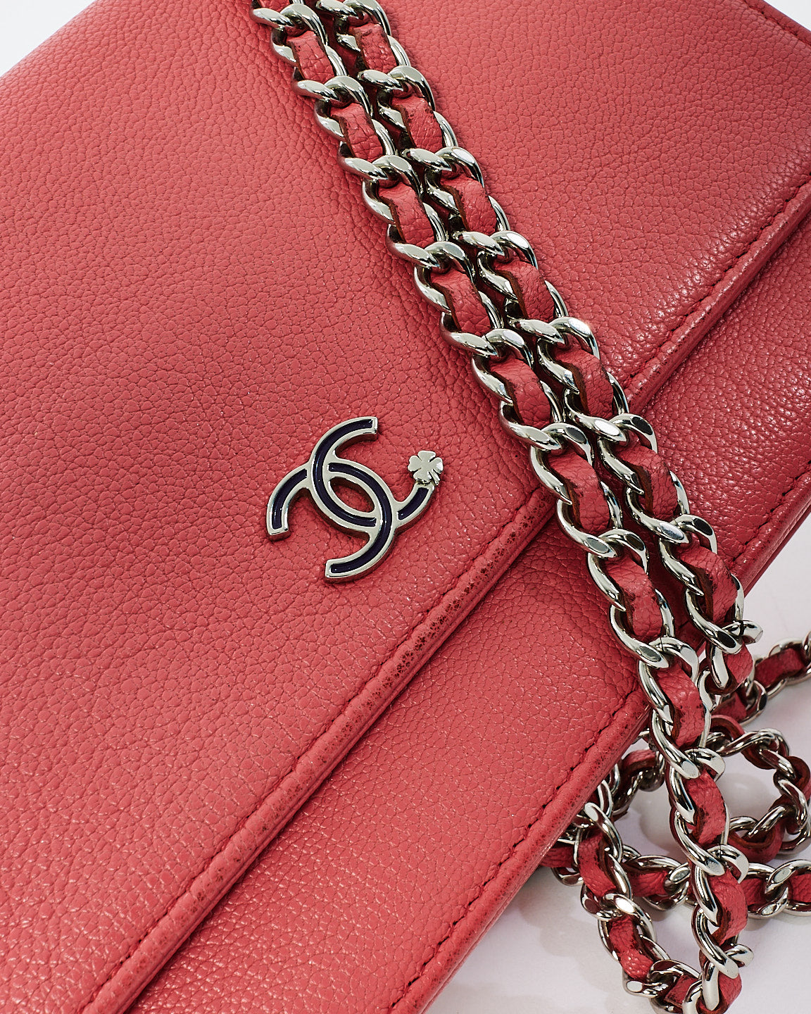 Chanel Coral Grained Leather CC Wallet On Chain Bag