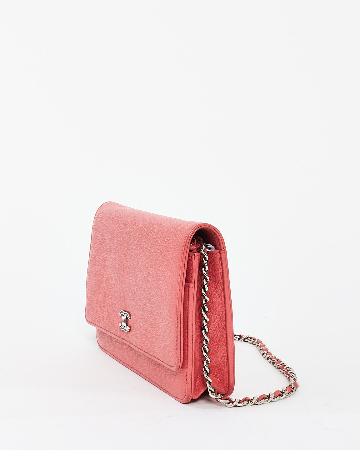 Chanel Coral Grained Leather CC Wallet On Chain Bag