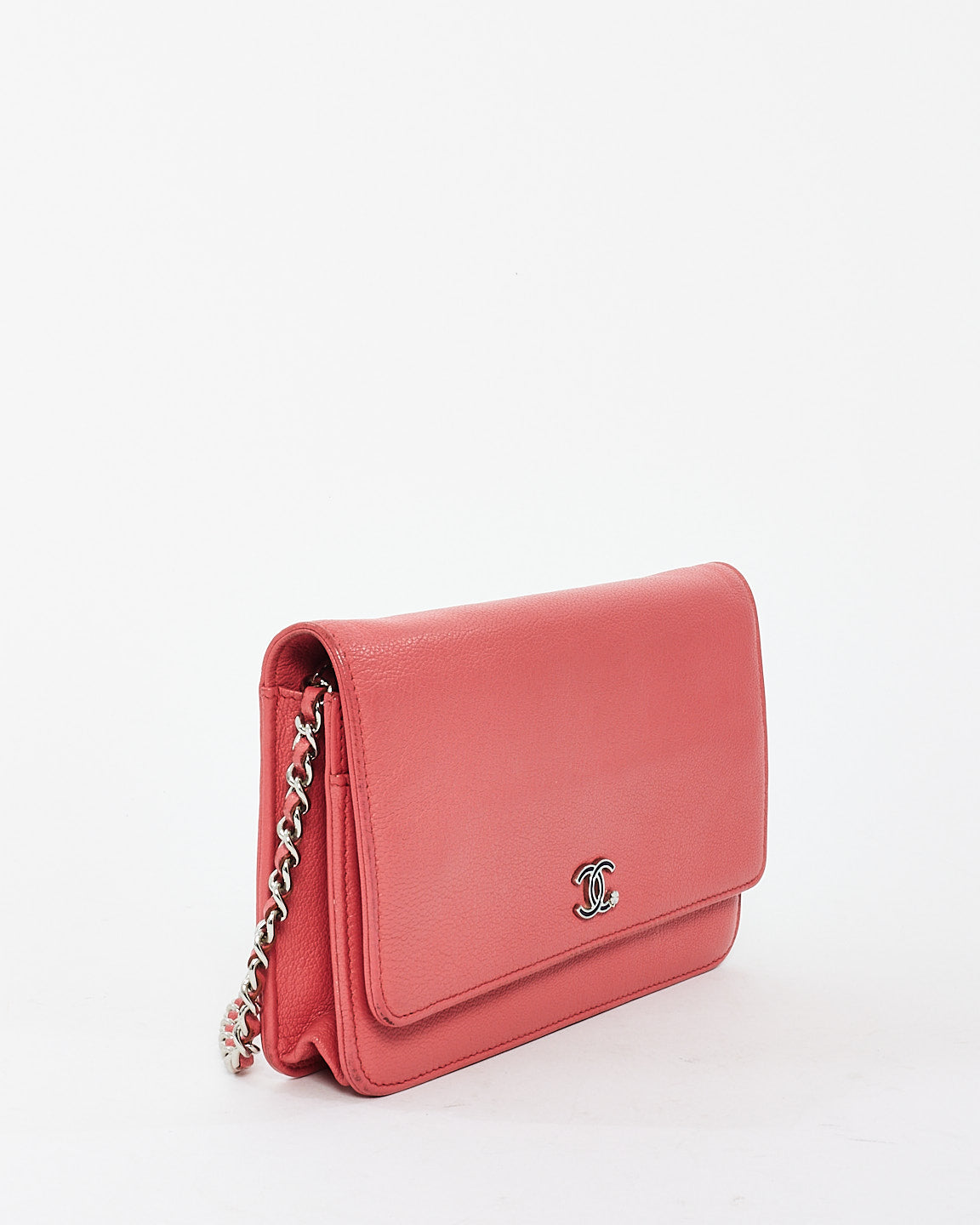 Chanel Coral Grained Leather CC Wallet On Chain Bag