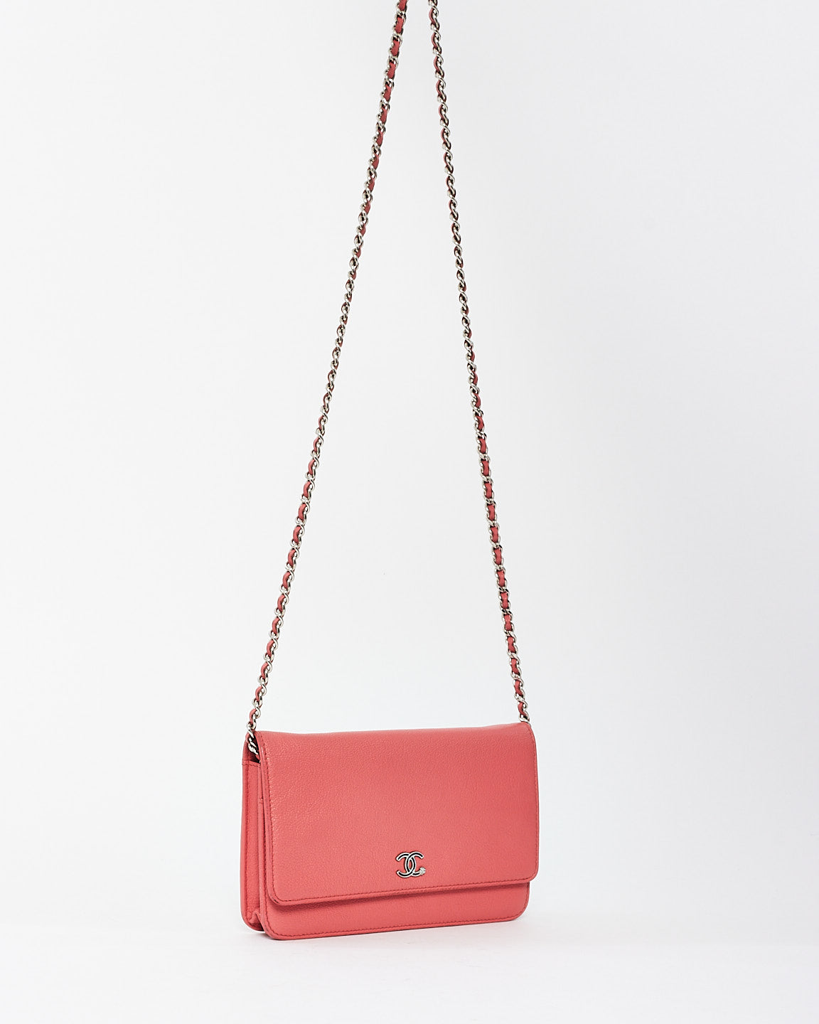 Chanel Coral Grained Leather CC Wallet On Chain Bag