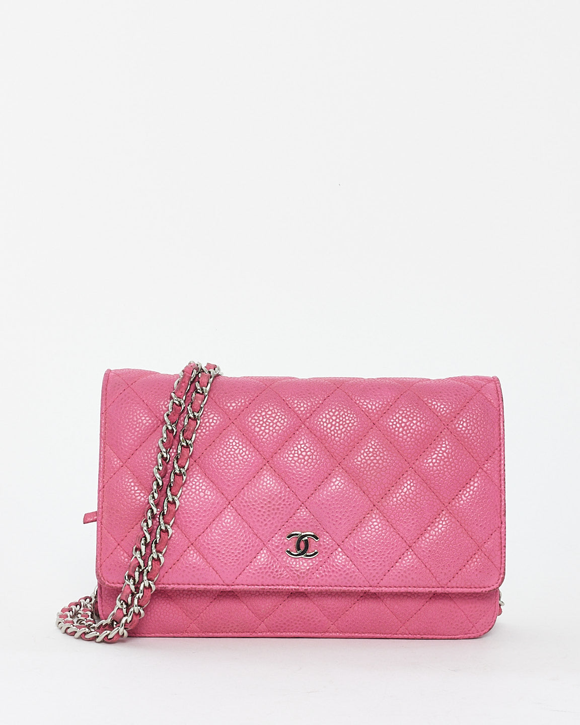 Chanel Pink Quilted Caviar Leather CC Wallet On Chain Bag