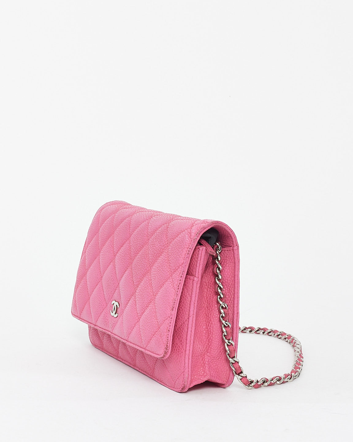 Chanel Pink Quilted Caviar Leather CC Wallet On Chain Bag