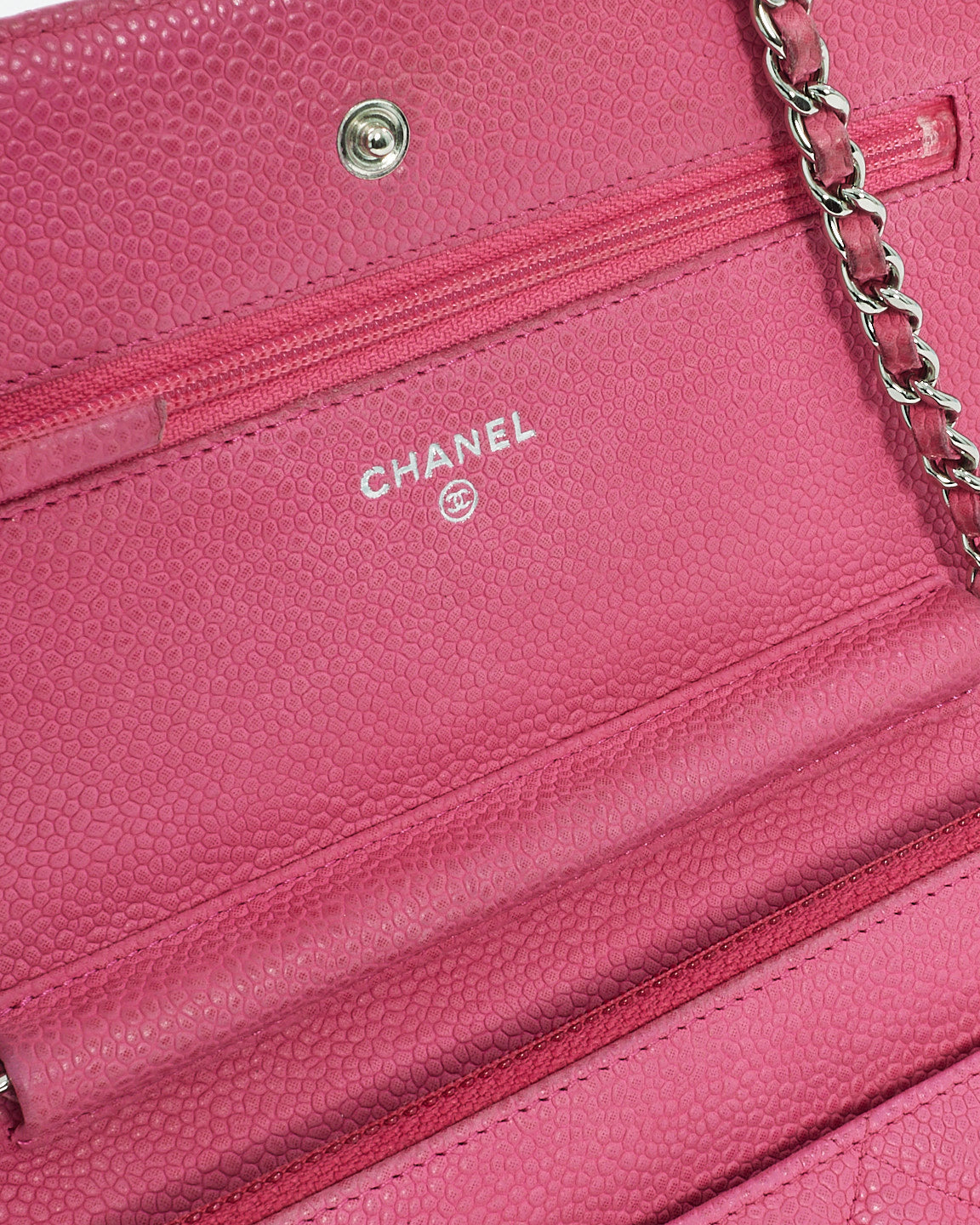 Chanel Pink Quilted Caviar Leather CC Wallet On Chain Bag