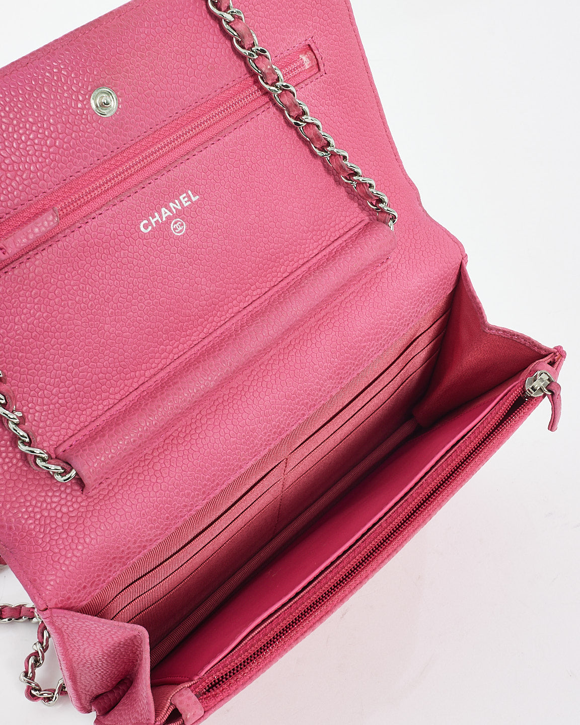 Chanel Pink Quilted Caviar Leather CC Wallet On Chain Bag