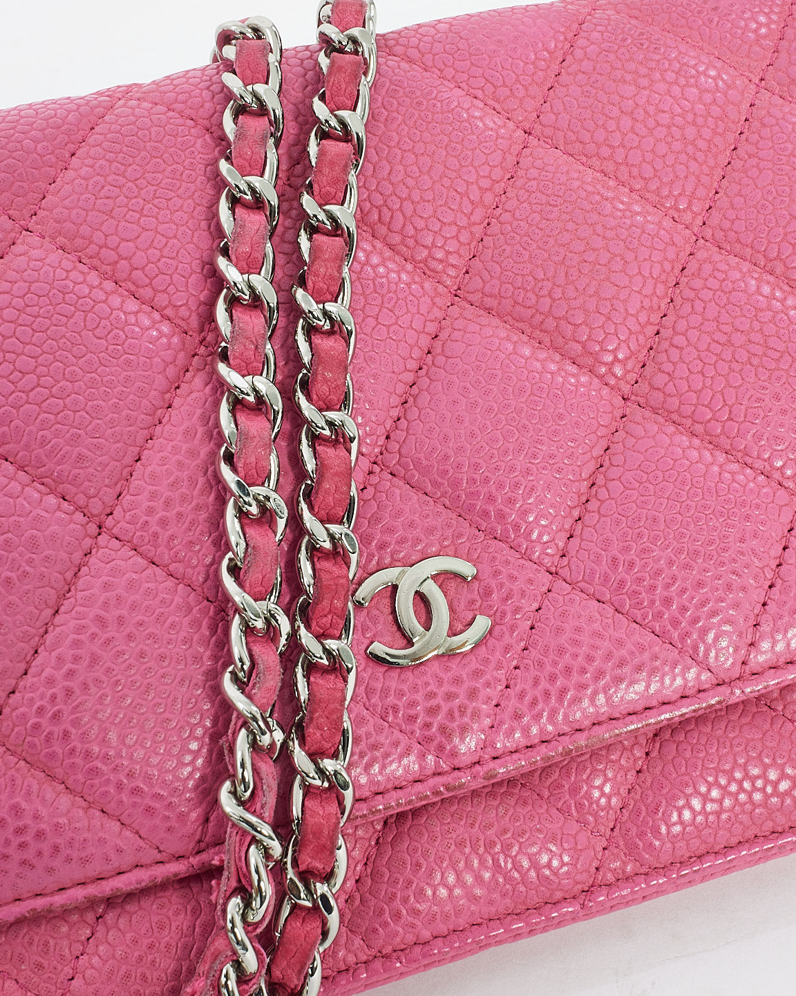 Chanel Pink Quilted Caviar Leather CC Wallet On Chain Bag