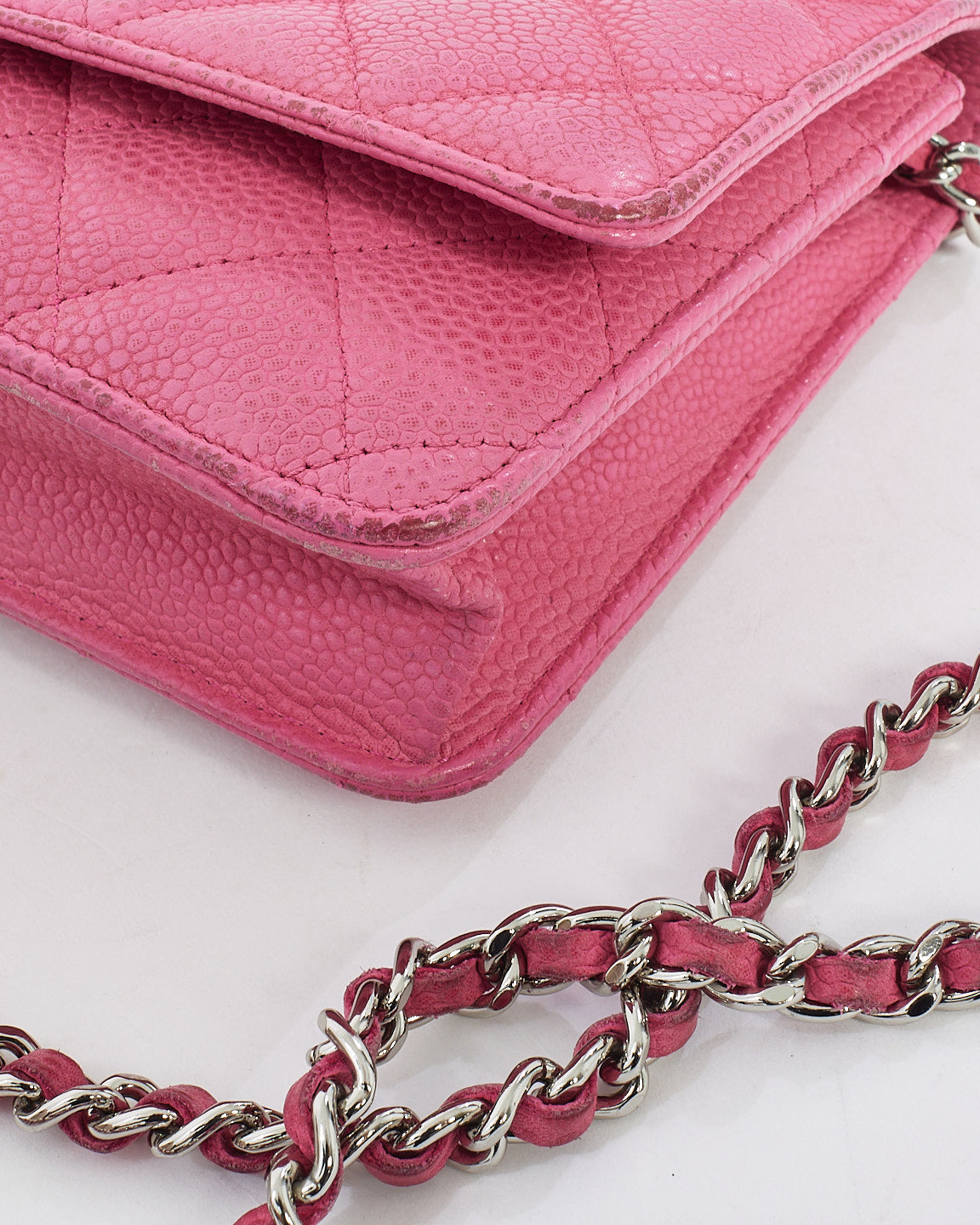 Chanel Pink Quilted Caviar Leather CC Wallet On Chain Bag