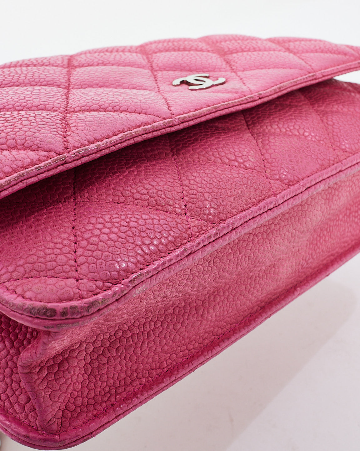 Chanel Pink Quilted Caviar Leather CC Wallet On Chain Bag