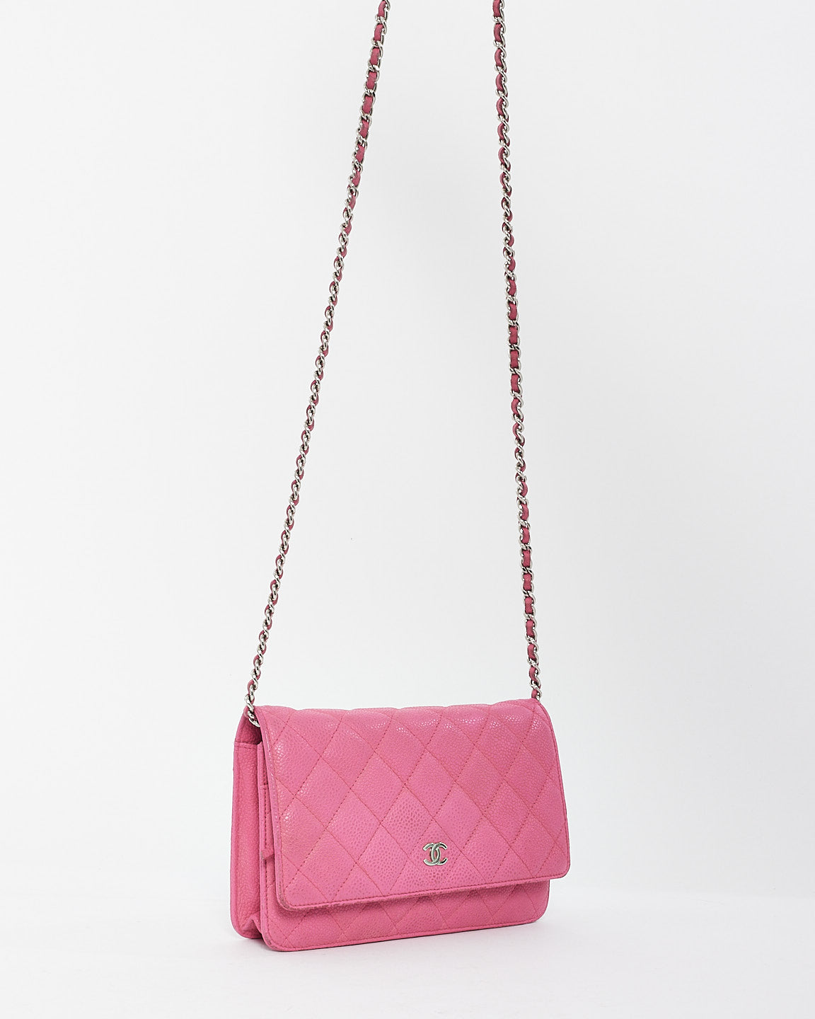 Chanel Pink Quilted Caviar Leather CC Wallet On Chain Bag