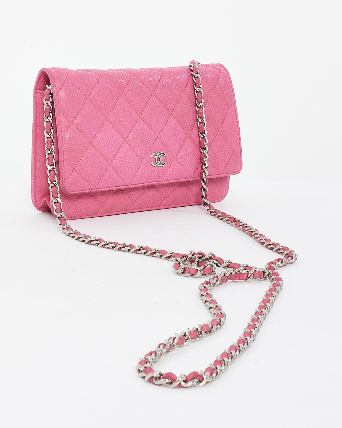 Chanel Pink Quilted Caviar Leather CC Wallet On Chain Bag