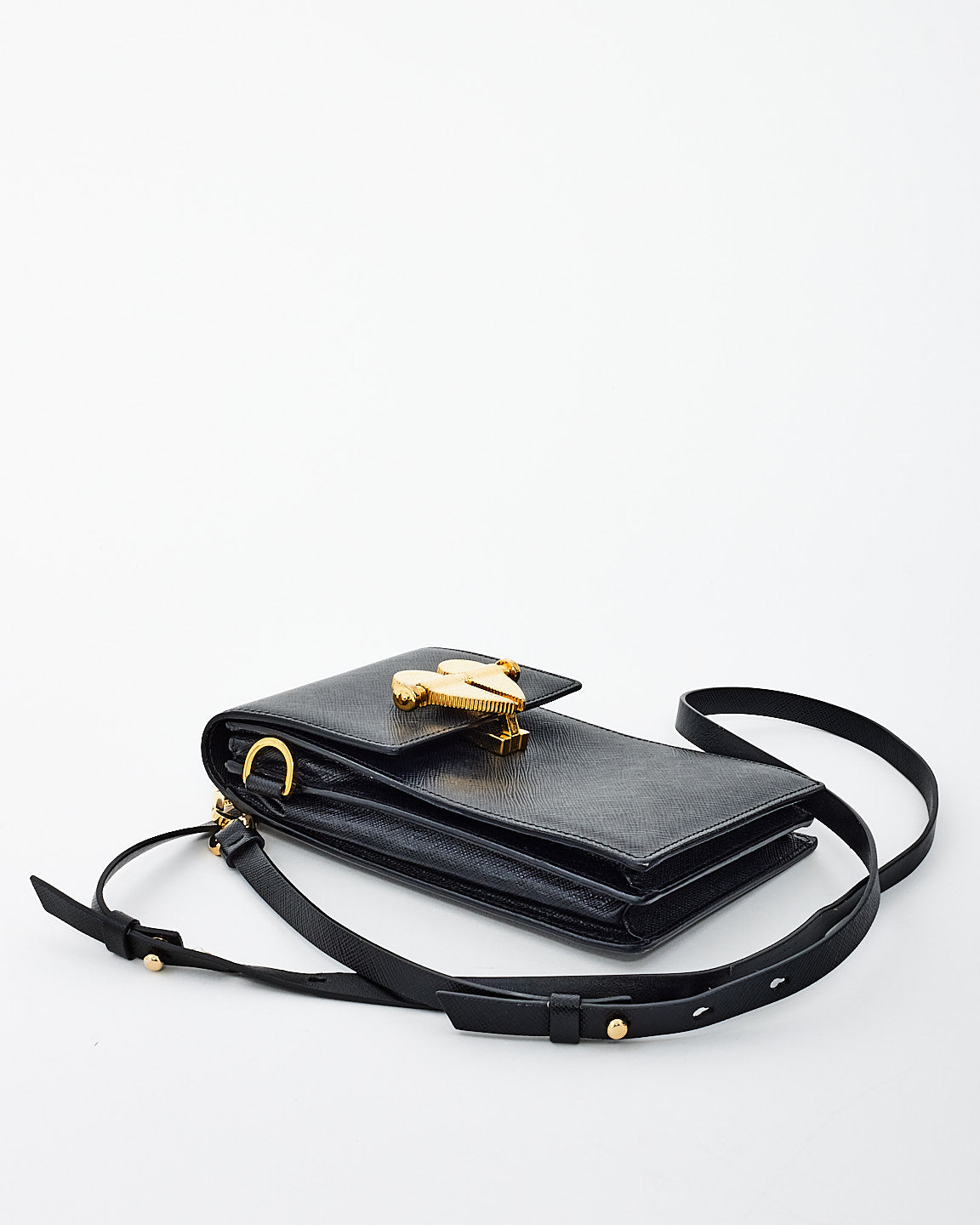 Prada Black Saffiano Leather Heart Lock Crossbody Bag