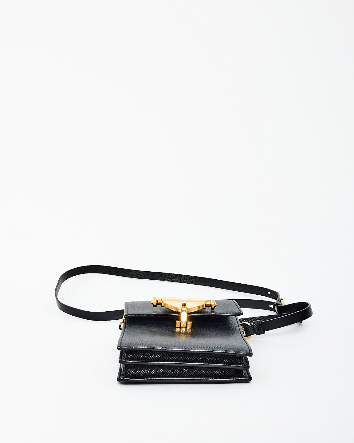 Prada Black Saffiano Leather Heart Lock Crossbody Bag