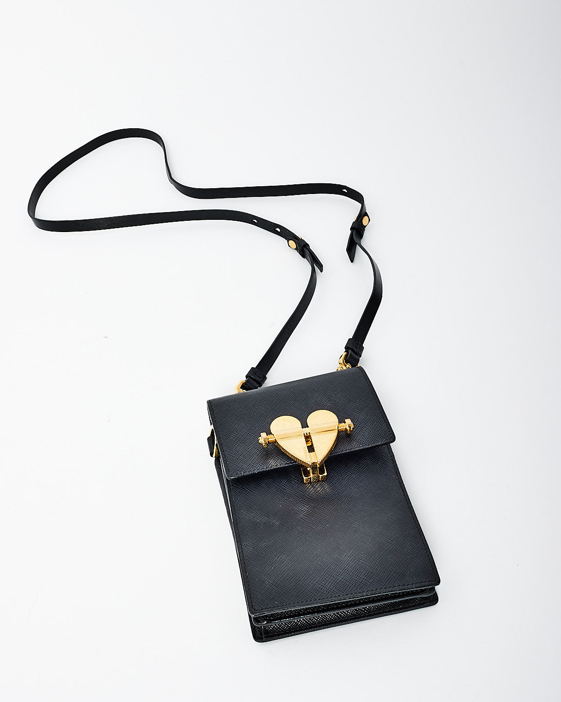 Prada Black Saffiano Leather Heart Lock Crossbody Bag