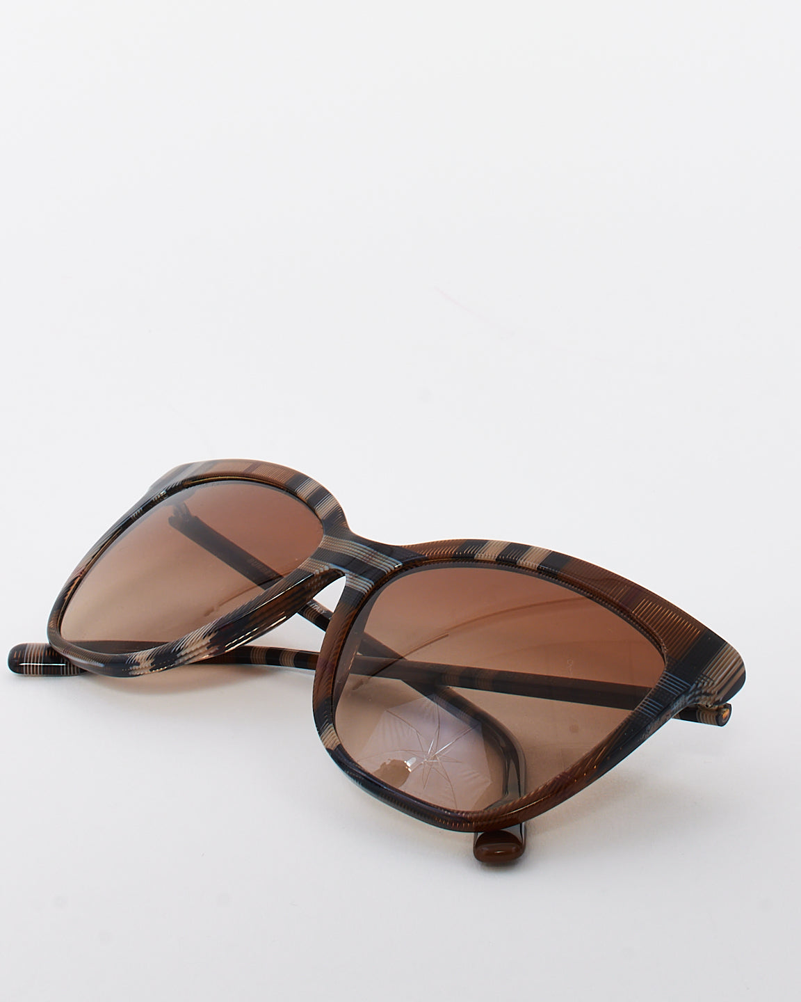 Burberry Brown Acetate Check Print Cat Eye Sunglasses