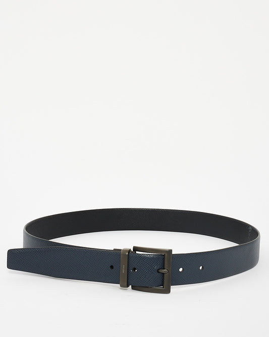 Prada Navy/Black Saffiano Leather Reversible Belt -  90/36