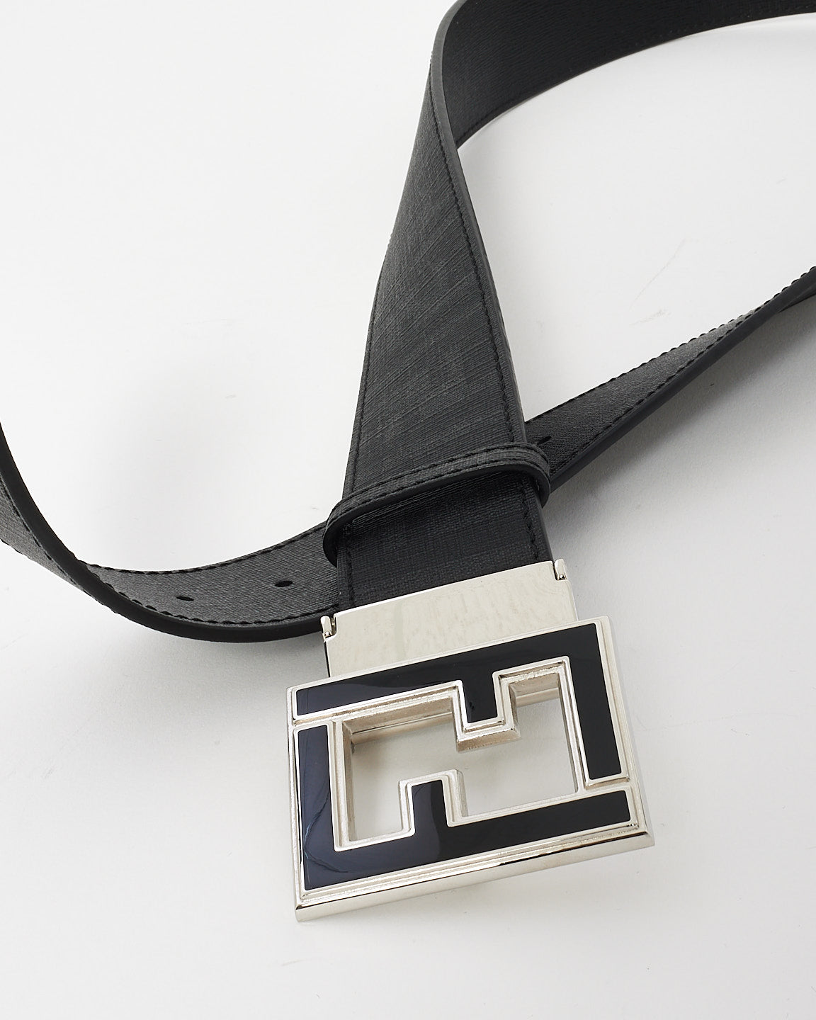 Fendi Black Zucca Print 
Leather Reversible FF Logo Buckle Belt - 95